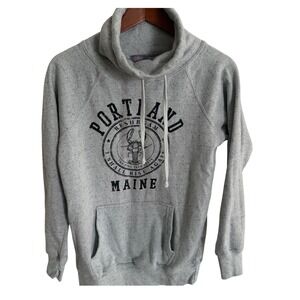 Portland Maine Lobster Funnel Neck Hoodie Grey Womens Medium Cozy Nw England
